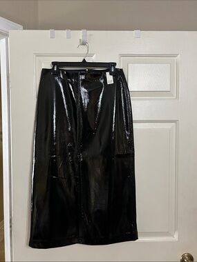 GAP Shiny Black Vinyl Midi Skirt